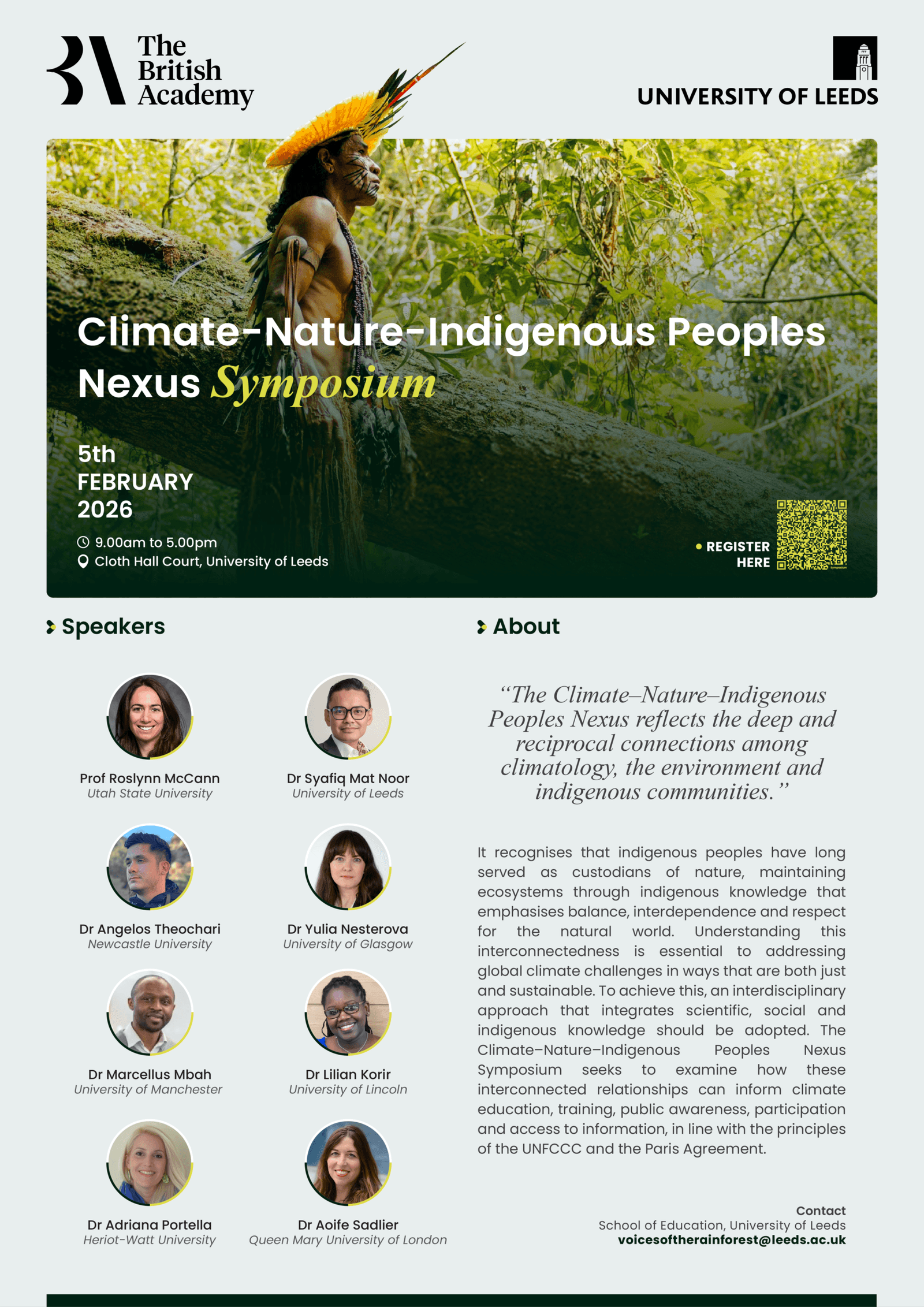 Climate–Nature–Indigenous Peoples Nexus Symposium poster, 5 February 2026